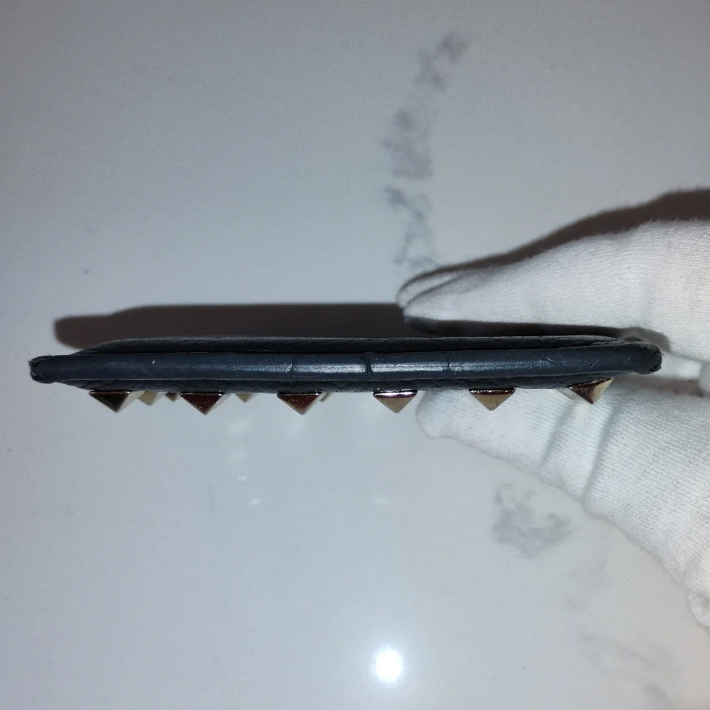 Valentino Garavani Card Holder - Black Studded Pebbled Leather - Picture 14 of 14